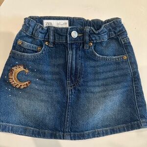 Zara Kids Blue Denim Skirt with Gold Embroidery
